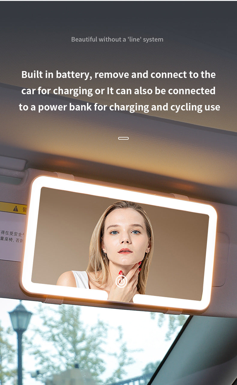 White Single button Car Sun Visor Makeup Mirror with LED Light - Tri-Color, Touch Control V888-ELOSUNG22575