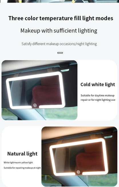 White Single button Car Sun Visor Makeup Mirror with LED Light - Tri-Color, Touch Control V888-ELOSUNG22575