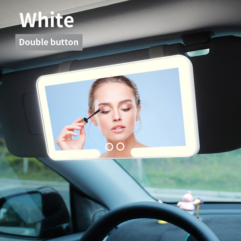 White double button Car Sun Visor Makeup Mirror with LED Light - Tri-Color, Touch Control V888-ELOSUNG22577