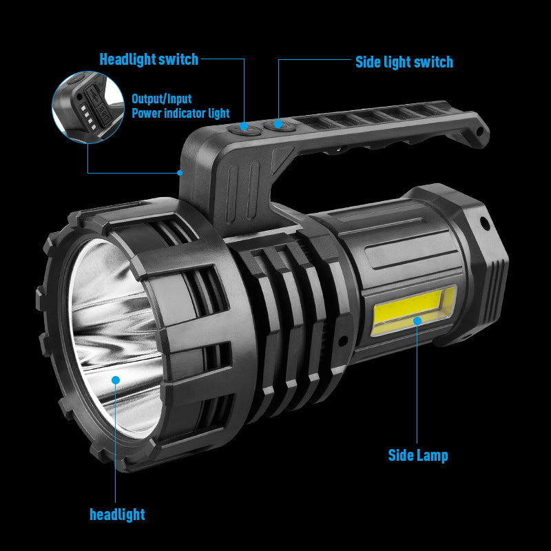 Black LED Searchlight - Rechargeable Handheld Spotlight, 500m Range, Long Lasting V888-ELOSUNG22596