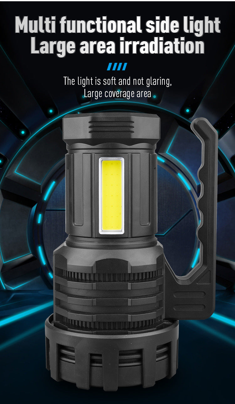 Black LED Searchlight - Rechargeable Handheld Spotlight, 500m Range, Long Lasting V888-ELOSUNG22596