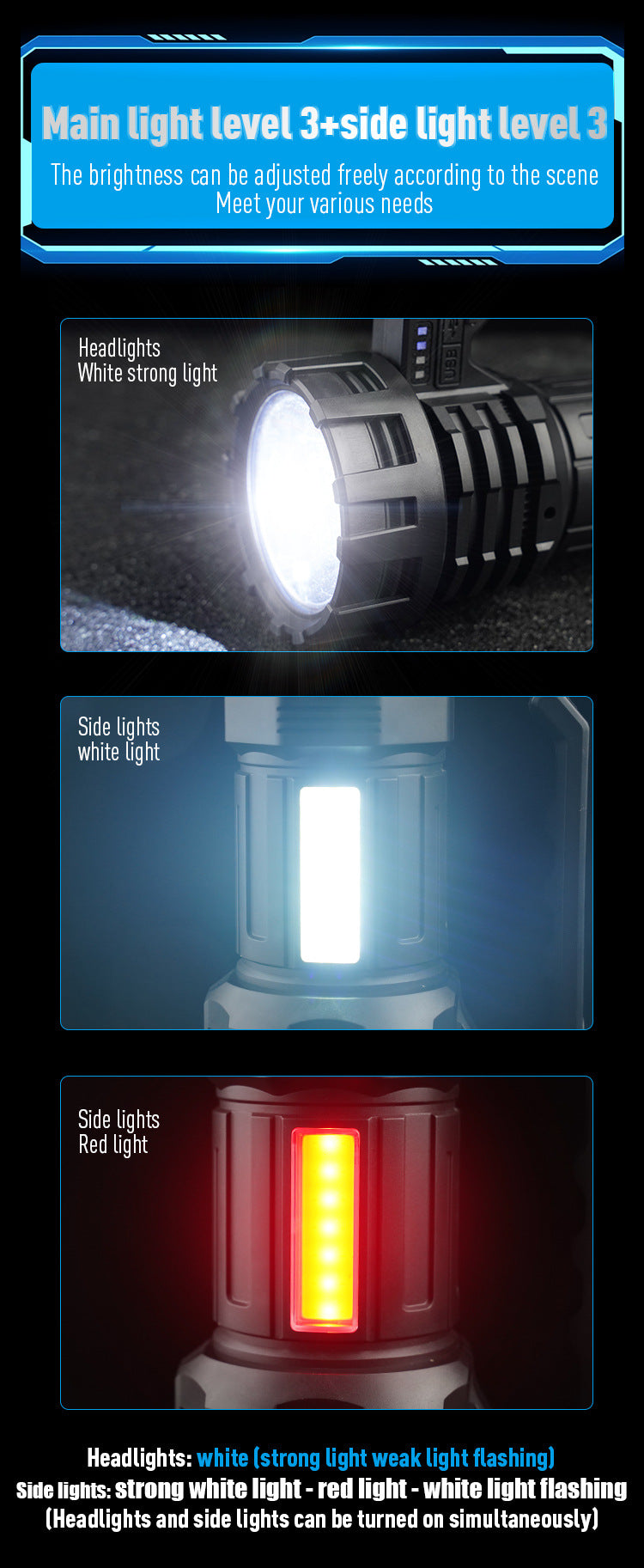 White LED Searchlight - Rechargeable Handheld Spotlight, 500m Range, Long Lasting V888-ELOSUNG22597