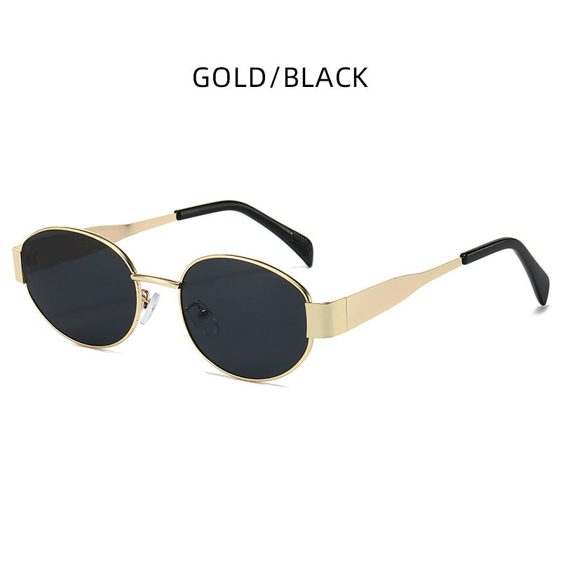 Gold + Black 2-PCS Retro Oval Sunglasses with UV Protection for Men & Women V888-ELOSUNG22680