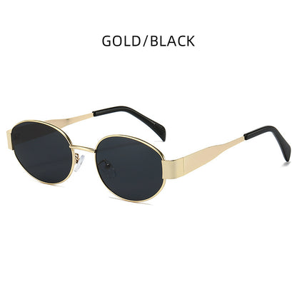 Gold + Black 2-PCS Retro Oval Sunglasses with UV Protection for Men & Women V888-ELOSUNG22680