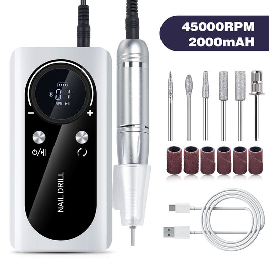 White Professional 45000RPM Rechargeable Nail Drill - Portable Electric Nail File for Manicure & Pedicure V888-ELOSUNG22691