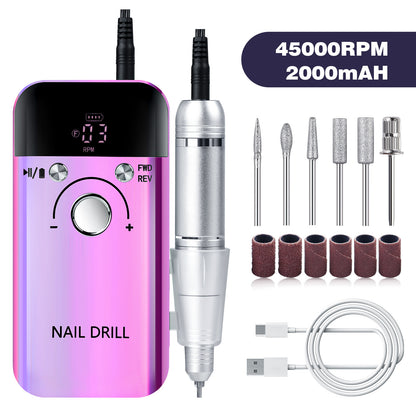 Purple High Speed Portable Nail Drill Set - Electric Nail File Set with 6 Nail Drill Bits V888-ELOSUNG22705