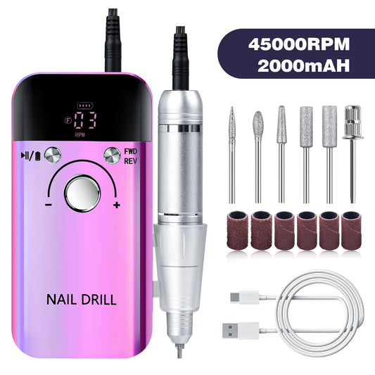 Purple High Speed Portable Nail Drill Set - Electric Nail File Set with 6 Nail Drill Bits V888-ELOSUNG22705