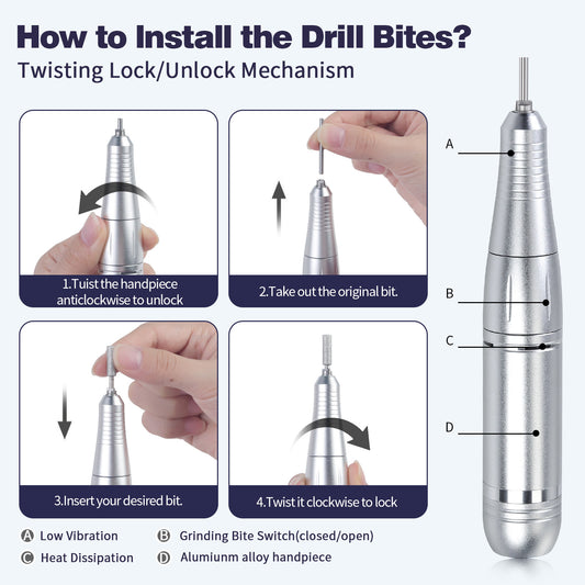 Purple High Speed Portable Nail Drill Set - Electric Nail File Set with 6 Nail Drill Bits V888-ELOSUNG22705