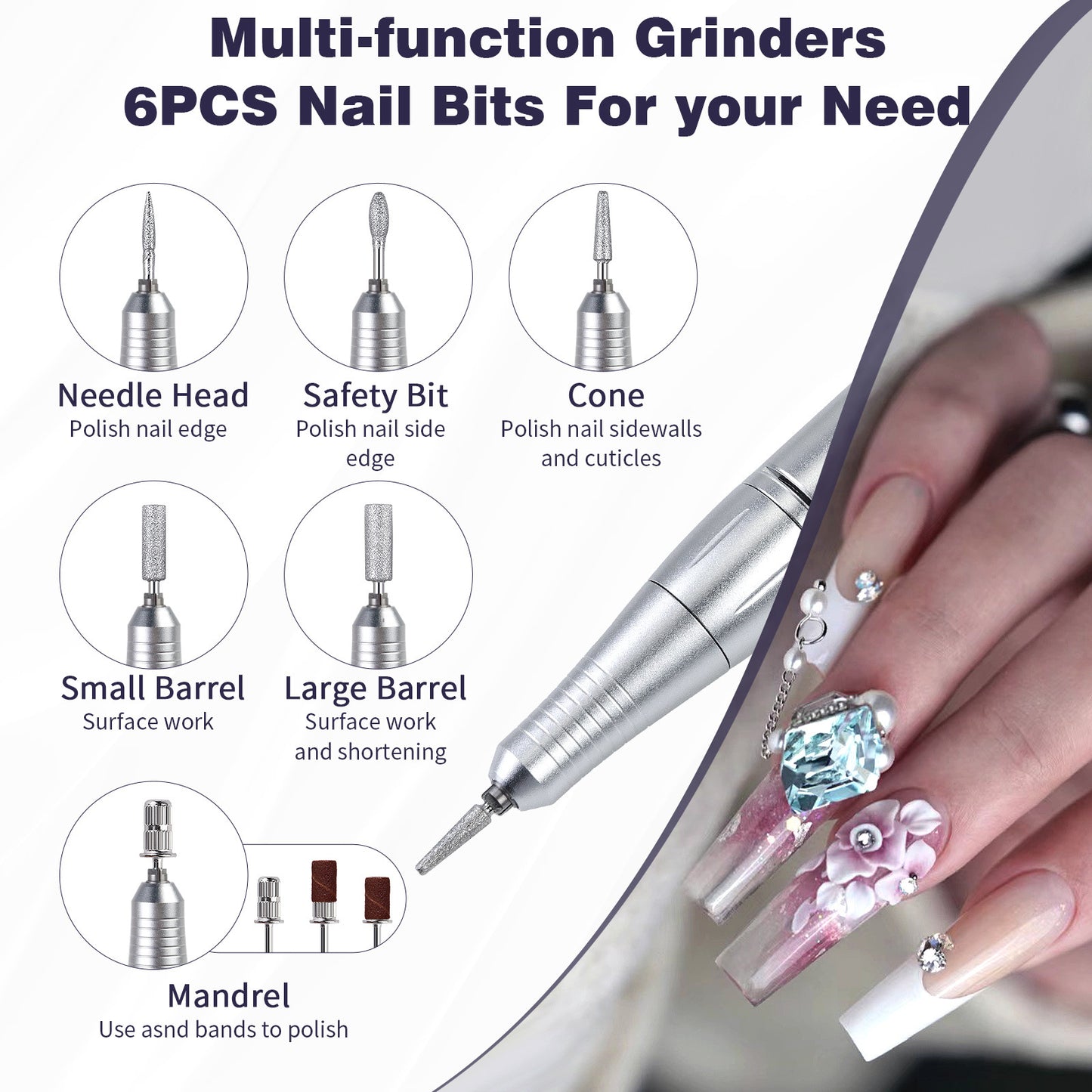 Purple High Speed Portable Nail Drill Set - Electric Nail File Set with 6 Nail Drill Bits V888-ELOSUNG22705