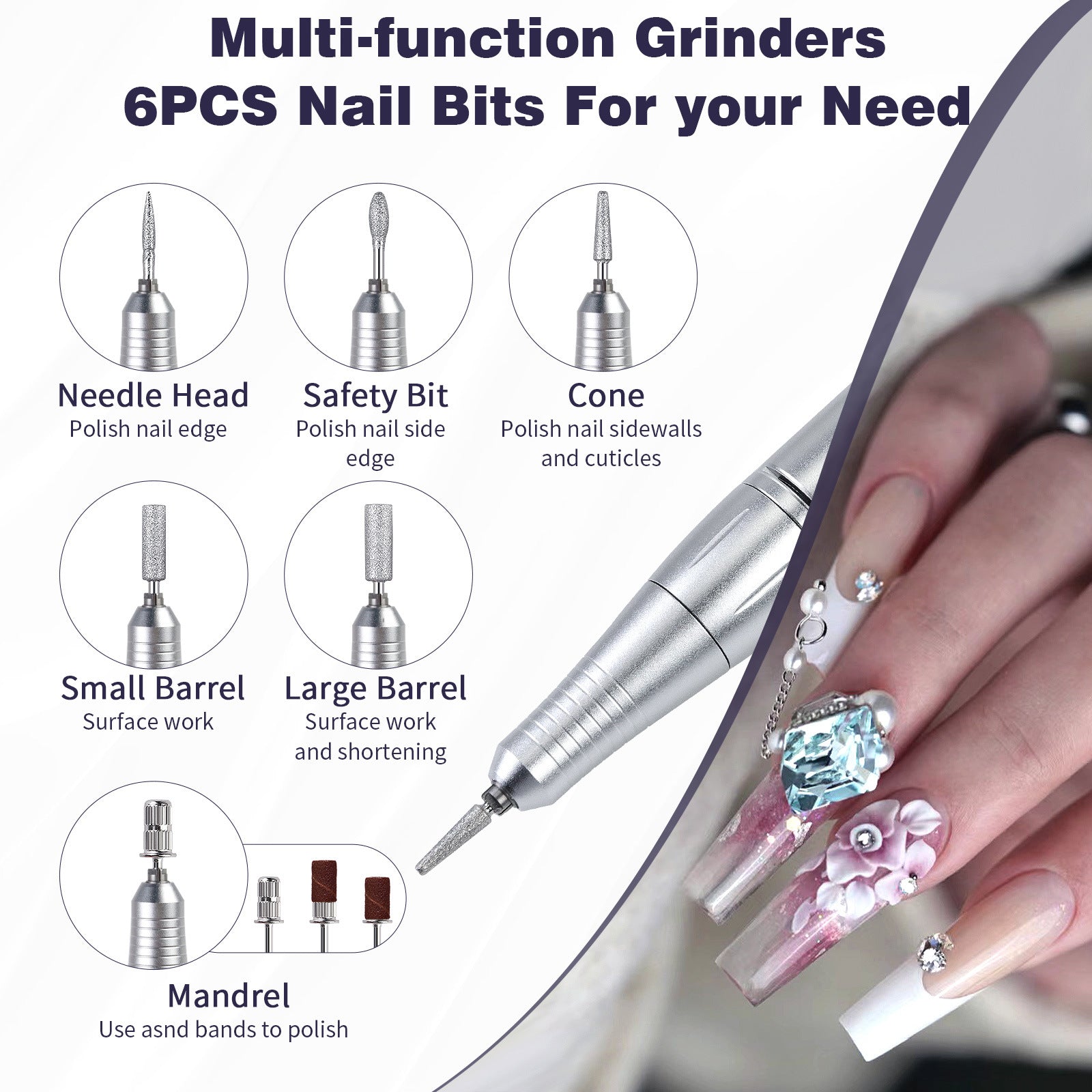 Purple High Speed Portable Nail Drill Set - Electric Nail File Set with 6 Nail Drill Bits V888-ELOSUNG22705