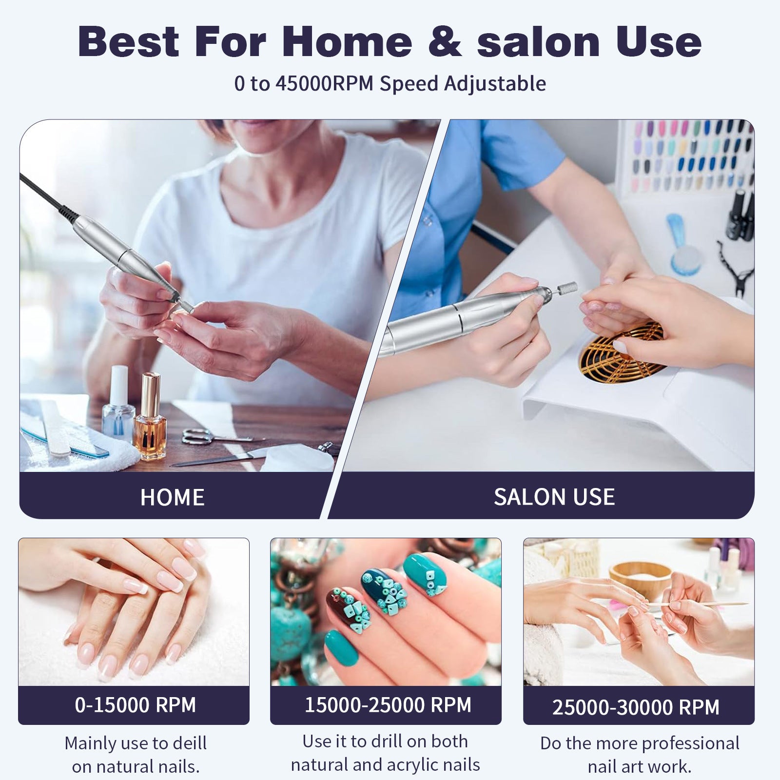 Pink+Blue Portable Electric Nail Drill - Rechargeable, Adjustable Speed, Low Vibration V888-ELOSUNG22708