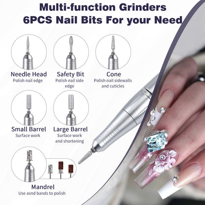 Pink+Blue Portable Electric Nail Drill - Rechargeable, Adjustable Speed, Low Vibration V888-ELOSUNG22708