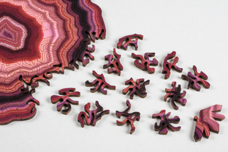 Red Algorithmic Agate Jigsaw Puzzle - 164 Unique Wooden Pieces V888-ELOSUNG22752