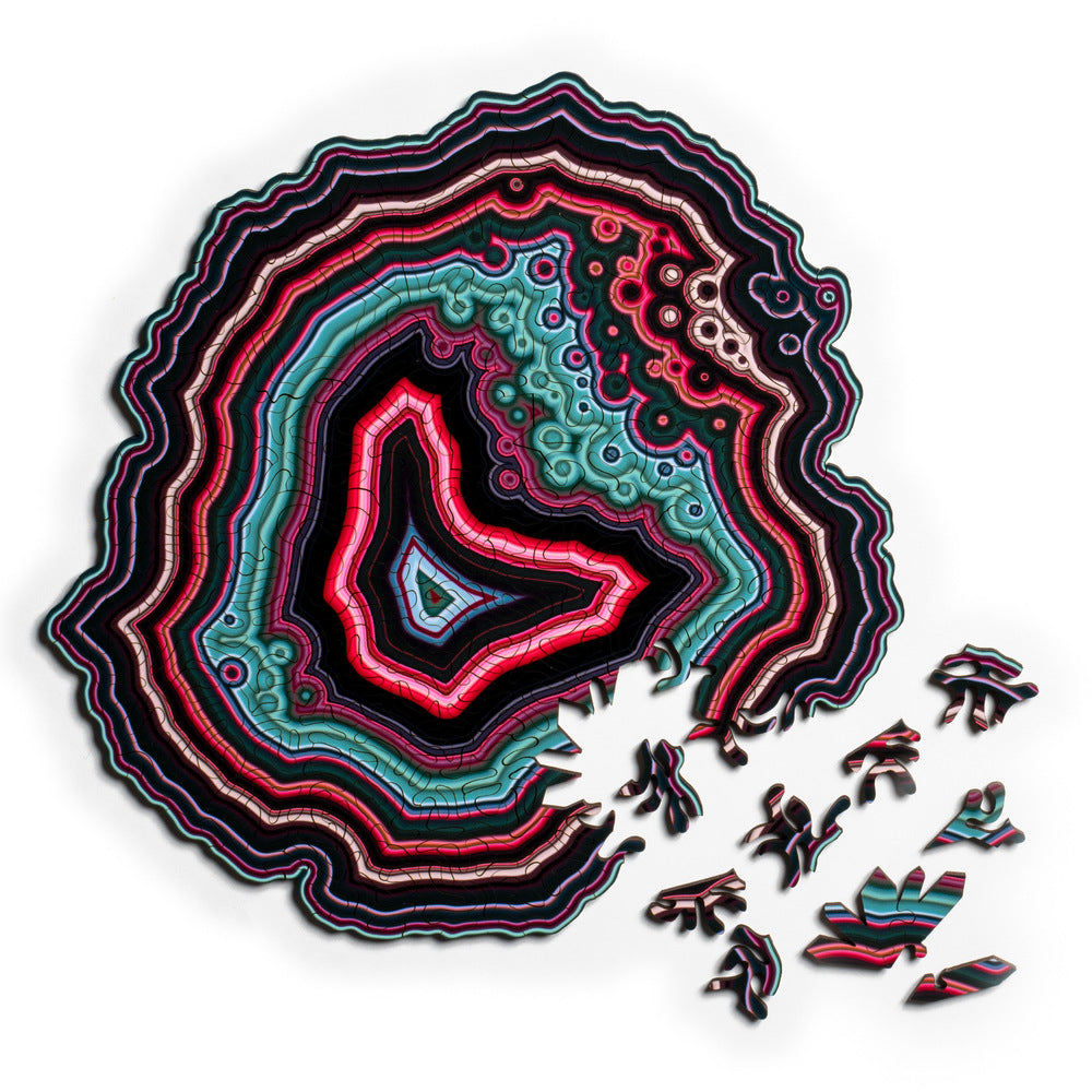 Black and Red Algorithmic Agate Jigsaw Puzzle - 164 Unique Wooden Pieces V888-ELOSUNG22754