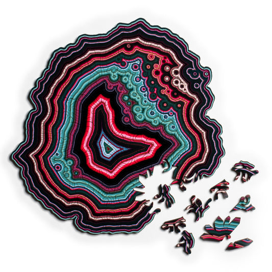Black and Red Algorithmic Agate Jigsaw Puzzle - 164 Unique Wooden Pieces V888-ELOSUNG22754