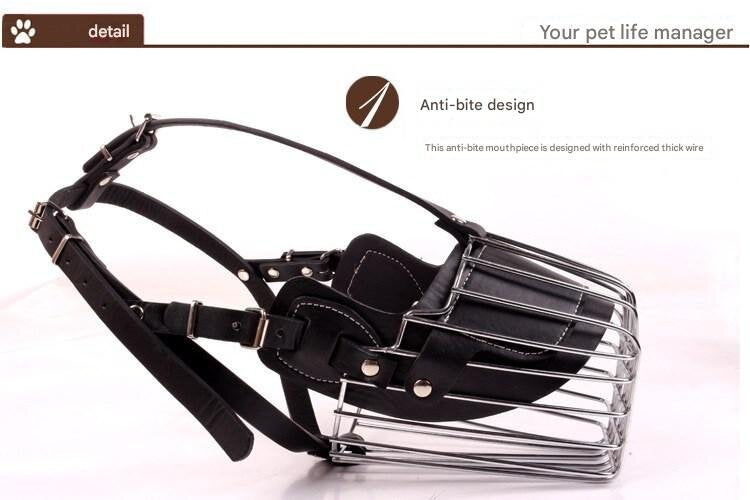 Black Metal Basket Dog Muzzle - Anti-Bite & Anti-Barking - XL V888-ELOSUNG22768