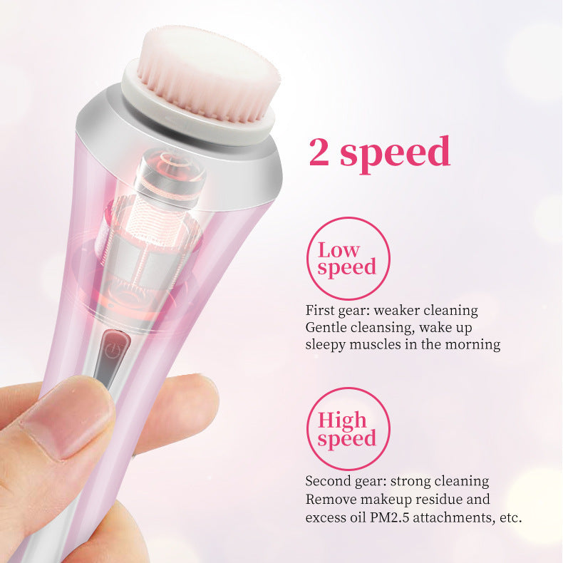 Pink Rechargeable Facial Cleansing Brush Kit with 4 Heads & Charging Dock V888-ELOSUNG22779