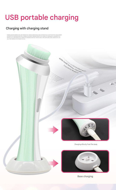 Pink Rechargeable Facial Cleansing Brush Kit with 4 Heads & Charging Dock V888-ELOSUNG22779