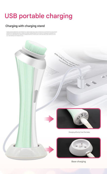 Pink Rechargeable Facial Cleansing Brush Kit with 4 Heads & Charging Dock V888-ELOSUNG22779