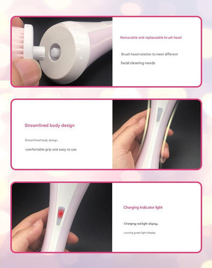 Pink Rechargeable Facial Cleansing Brush Kit with 4 Heads & Charging Dock V888-ELOSUNG22779