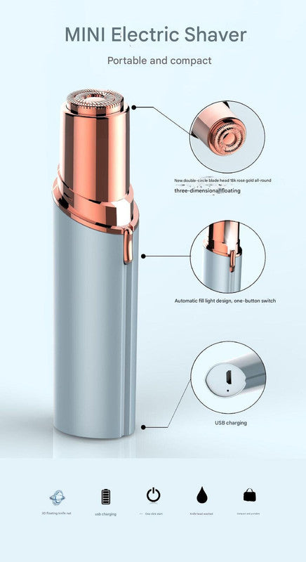 White Mini Lipstick Electric Shaver - USB Rechargeable Facial Hair Remover V888-ELOSUNG22782