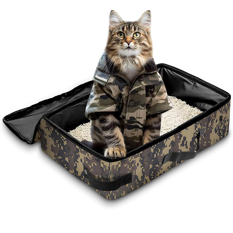 Camouflage Portable Foldable Cat Litter Box - Waterproof Travel Litter Pan for Cats V888-ELOSUNG22801