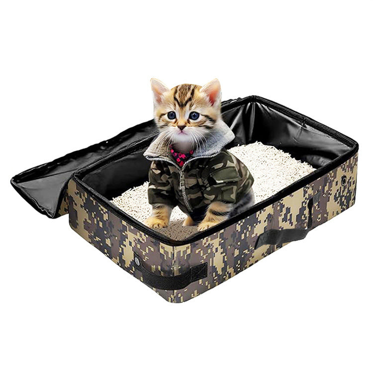 Camouflage Portable Foldable Cat Litter Box - Waterproof Travel Litter Pan for Cats V888-ELOSUNG22801