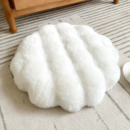 White Plush Round Cat Mat - Soft Faux Fur Sleeping Pad (40cm Diameter) V888-ELOSUNG22812
