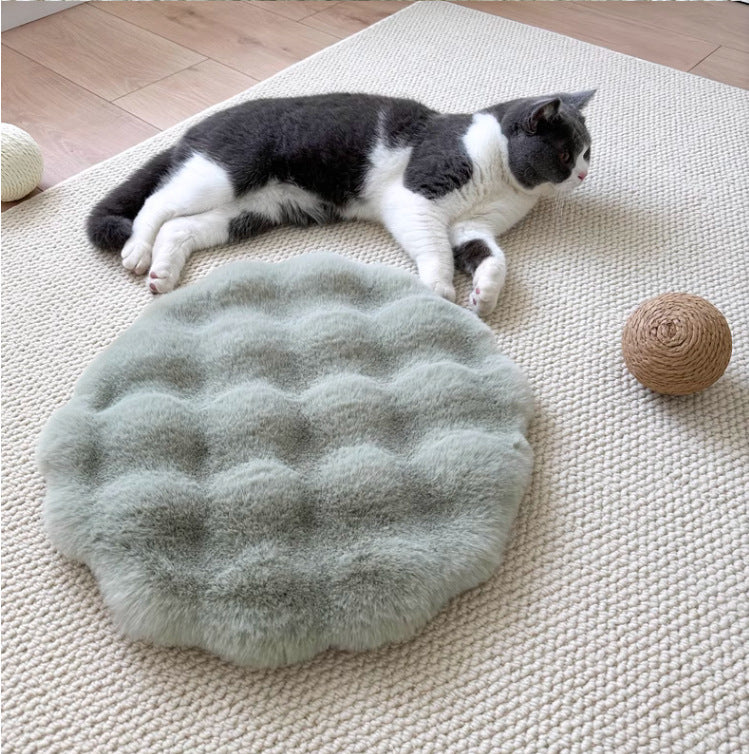 Matcha color Plush Round Cat Mat - Soft Faux Fur Sleeping Pad (40cm Diameter) V888-ELOSUNG22816