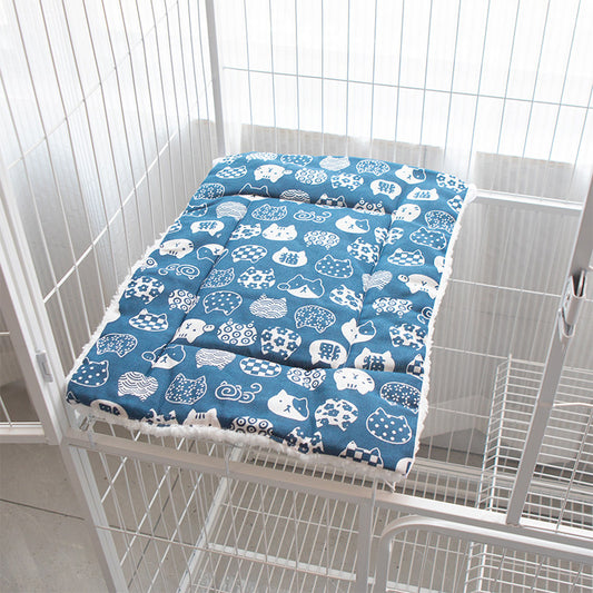 Tie-On Cat Cage Platform Pad - white cat pattern on Blue background (30x75cm) V888-ELOSUNG22835