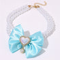2 - PCS Cute Pet Pearl Necklace Collar with Blue Bow and Heart Charm - Size L V888-ELOSUNG22844