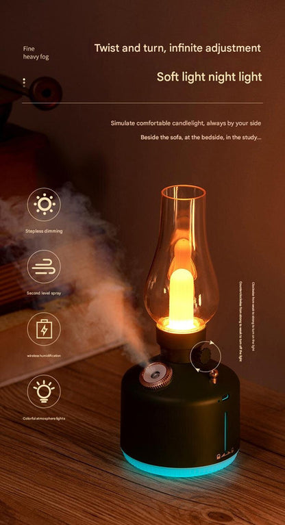 White Retro Kerosene Lamp Humidifier - Rechargeable Cool Mist Maker with Dimmable Light V888-ELOSUNG22847