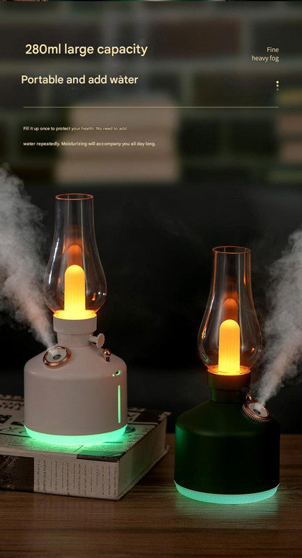 White Retro Kerosene Lamp Humidifier - Rechargeable Cool Mist Maker with Dimmable Light V888-ELOSUNG22847