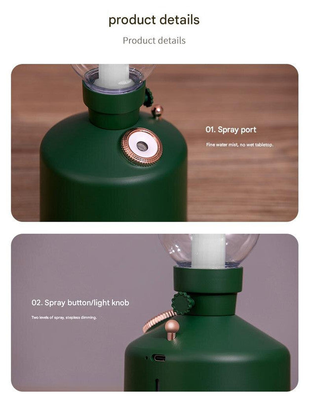 White Retro Kerosene Lamp Humidifier - Rechargeable Cool Mist Maker with Dimmable Light V888-ELOSUNG22847