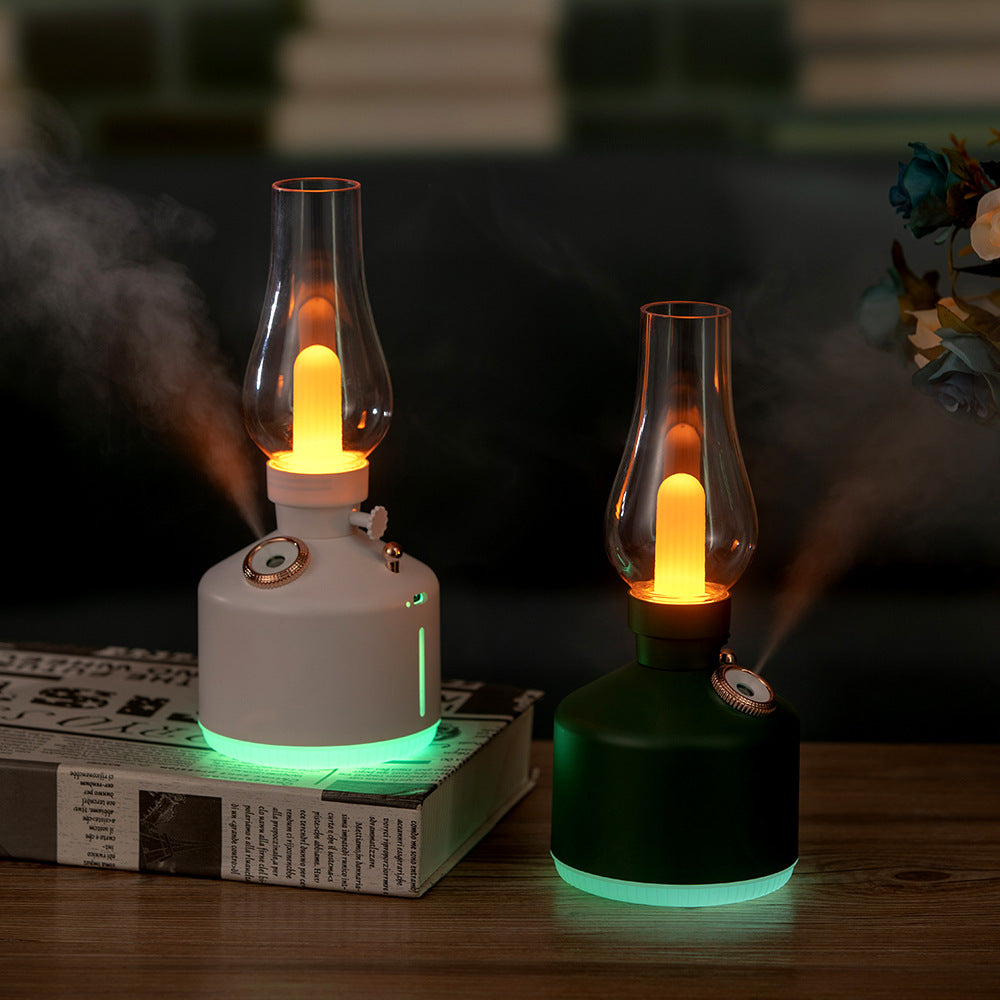 Green Retro Kerosene Lamp Humidifier - Rechargeable Cool Mist Maker with Dimmable Light V888-ELOSUNG22848