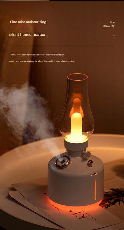 Green Retro Kerosene Lamp Humidifier - Rechargeable Cool Mist Maker with Dimmable Light V888-ELOSUNG22848