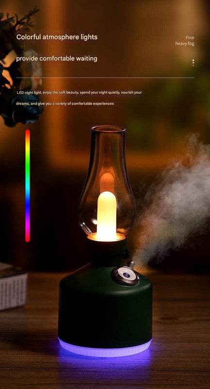 Green Retro Kerosene Lamp Humidifier - Rechargeable Cool Mist Maker with Dimmable Light V888-ELOSUNG22848