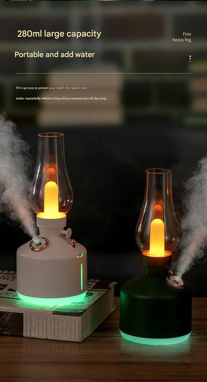 Green Retro Kerosene Lamp Humidifier - Rechargeable Cool Mist Maker with Dimmable Light V888-ELOSUNG22848