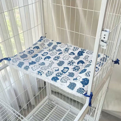 Cat Cage Platform Mat - Blue cat pattern on white background (40x60cm) V888-ELOSUNG22854