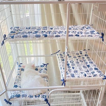 Cat Cage Platform Mat - Blue cat pattern on white background (40x60cm) V888-ELOSUNG22854