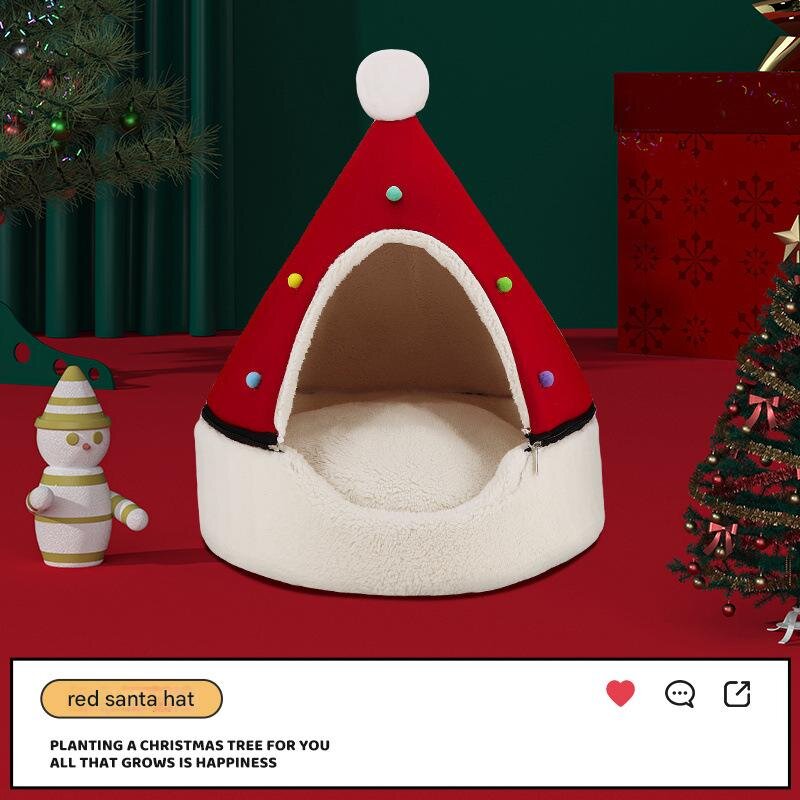 Festive Detachable Pet House - Cozy Red Santa Hat Design (S - 37x46cm) V888-ELOSUNG22860