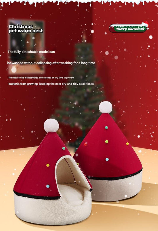 Festive Detachable Pet House - Cozy Red Santa Hat Design (S - 37x46cm) V888-ELOSUNG22860
