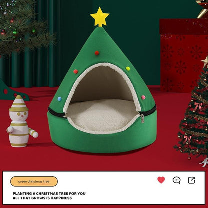 Festive Detachable Pet House - Cozy Green Christmas tree Design (S - 37x46cm) V888-ELOSUNG22864