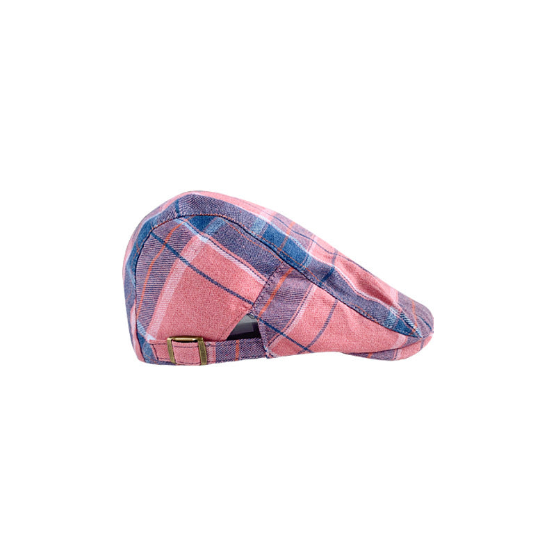 2-PCS Pink Lightweight Checkered Flat Cap - Adjustable Retro Driver Hat for Men & Women V888-ELOSUNG22873