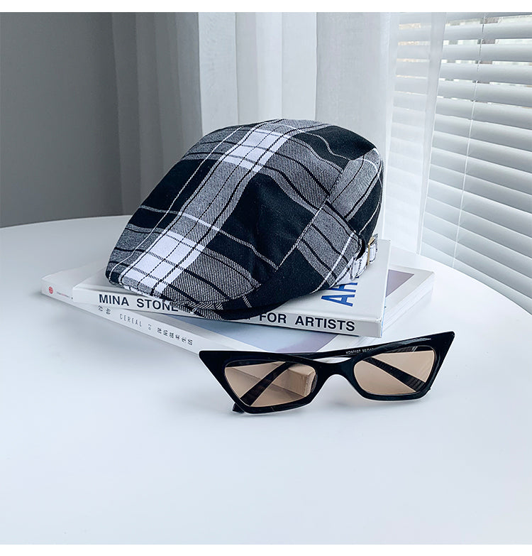 2-PCS Black Lightweight Checkered Flat Cap - Adjustable Retro Driver Hat for Men & Women V888-ELOSUNG22876
