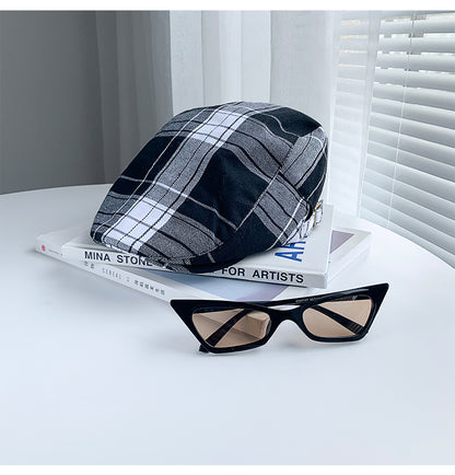 2-PCS Black Lightweight Checkered Flat Cap - Adjustable Retro Driver Hat for Men & Women V888-ELOSUNG22876
