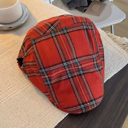 2-PCS Red Lightweight Checkered Flat Cap - Adjustable Retro Driver Hat for Men & Women V888-ELOSUNG22877