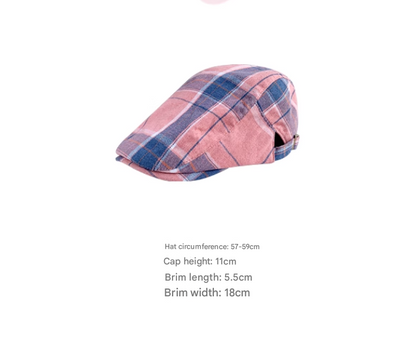 2-PCS Red Lightweight Checkered Flat Cap - Adjustable Retro Driver Hat for Men & Women V888-ELOSUNG22877