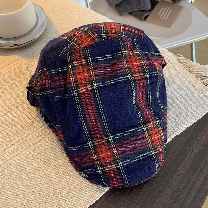 2-PCS Dark Blue Lightweight Checkered Flat Cap - Adjustable Retro Driver Hat for Men & Women V888-ELOSUNG22878