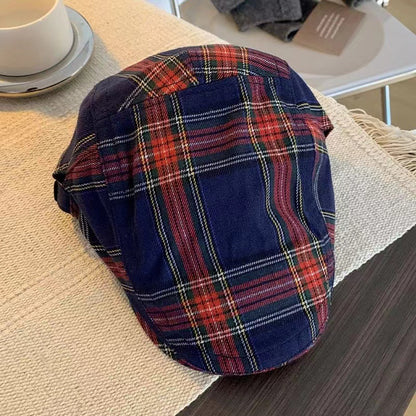 2-PCS Dark Blue Lightweight Checkered Flat Cap - Adjustable Retro Driver Hat for Men & Women V888-ELOSUNG22878